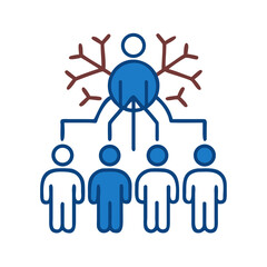 A detailed illustrative depiction of the organizational structure, portraying a central figure with multiple connected individuals.
