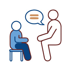 Two figures engage in a counseling session. A counseling illustration of two figures in a dialog.