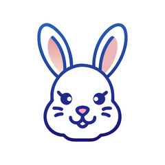 Cute Bunny Face Icon with Blue Gradient Outline on Black Background