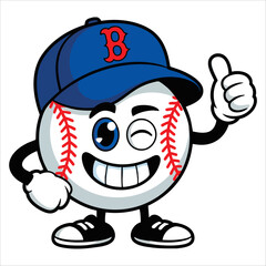 Winking baseball ball cartoon character holding a thumb up vector illustration isolated on white great for sports themes playful baseball designs and fun projects