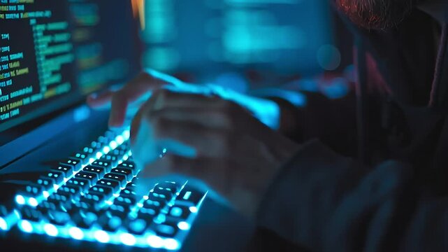 Focused Programmer Working Late at Night with Computer Screens with ai generated