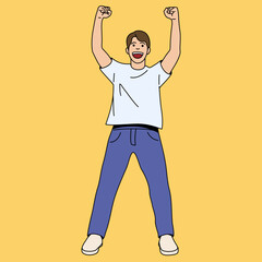 young man winner pose