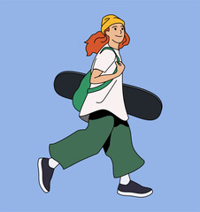cartoon illustration of a girl with a board