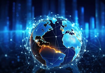 Fototapeta premium overview of the globe with an internet connection, Telecommunication and data transfer, Communication technology with global internet network