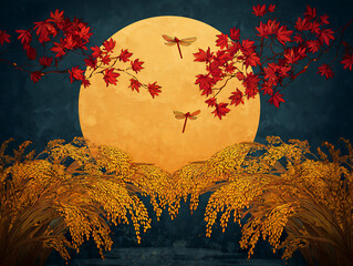 traditional japanese autumn moon and rice harvest