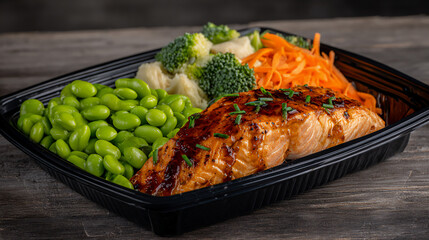 balanced glazed salmon bento box lunch