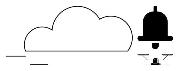 Cloud coupled with a notification bell and balance scales. Ideal for data synchronization, cloud computing, reminders, security updates, digital balance, innovation, simple flat metaphor