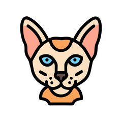 Stylized Cartoon Cat Head with Blue Eyes on Black Background