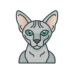 Stylized Sphynx Cat Portrait with Teal Eyes on a Black Background