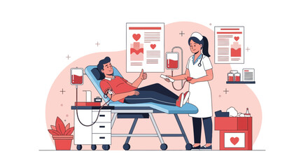 Blood Donation Concept Featuring a Donor and Healthcare Professional in Clinic