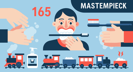 Daily Hygiene Routine With Hand Washing And Teeth Brushing Illustration