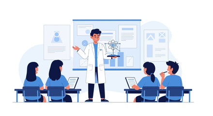 Fototapeta premium Dedicated Scientist Explaining Molecular Structures to Students in the Classroom