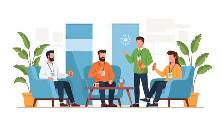 Delegates Having Refreshments And Discussion In Trade Show Lounge Area