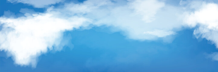 Clouds and sky Background. Blue sky background with white clouds. Watercolor vector illustration of blue sky and clouds.