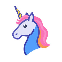 Cute Unicorn Head Vector Illustration with Colorful Mane on Black Background