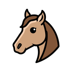 Minimalist Brown Horse Head Illustration with Black Outline on Dark Background