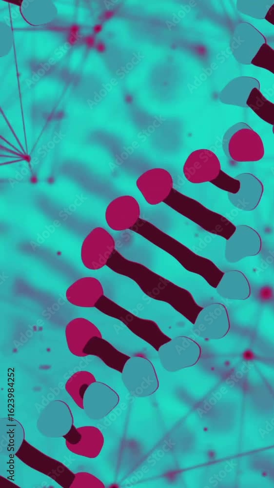 Poster dna strand and network connections, scientific data processing animation