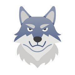 Cartoon Wolf Face Vector Illustration - Gray, Isolated on Black Background