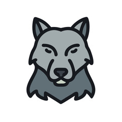 Minimalist Wolf Head Illustration on Black Background: Animal Icon Design