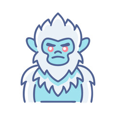 Cartoon Yeti Icon - Abominable Snowman, Cute Monster Illustration on Black