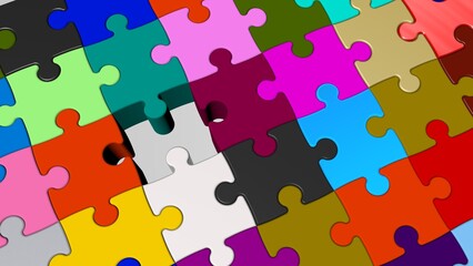 3D colorful puzzle background, symbolizing connection, teamwork, complexity, and creativity