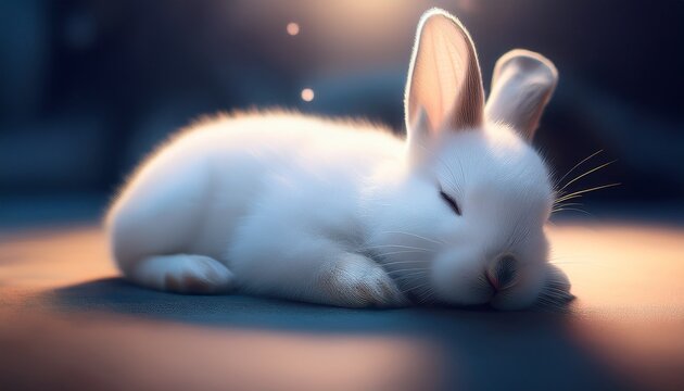 sleeping white rabbit lying on surface peaceful and calm
