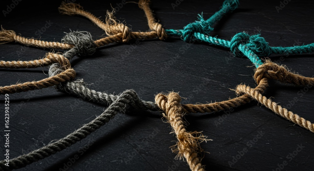 Poster intricate patterns of twisted ropes on a dark surface - an exploration of texture and form