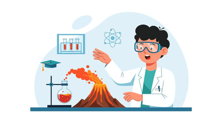 Enthusiastic Student Conducting An Exciting Chemistry Experiment With Volcano