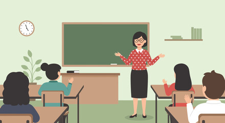 Enthusiastic Teacher Giving A Lesson To Attentive Students In The Classroom