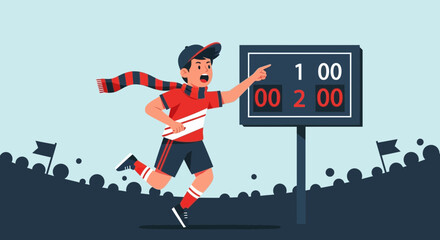 Fototapeta premium Excited Football Fan Celebrating His Team Victory With A Scarf And Cap