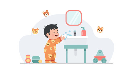 Cute Boy Washing Hands in the Bathroom Promoting Hygiene and Wellness