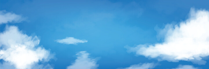 Clouds and sky Background. Blue sky background with white clouds. Watercolor vector illustration of blue sky and clouds.