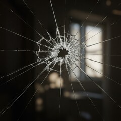 Obraz premium An Intriguing Close-Up of a Cracked Window Pane, Showcasing the Intricacies of Shattered Glass