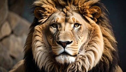 Fototapeta premium Close-up lion portrait, majestic gaze