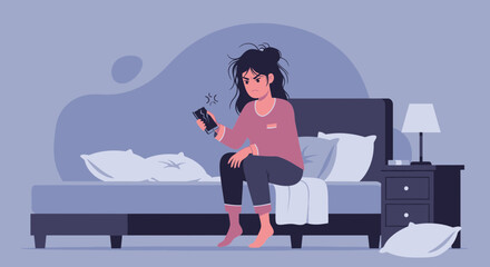 Frustrated Young Woman Staring Angrily At A Cracked Phone Screen At Night