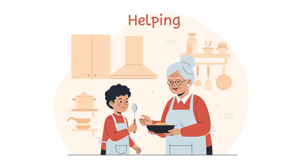 Generational Kitchen Connection Grandmother Teaches Child Home Cooking