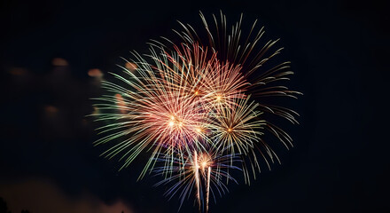 Vibrant fireworks display exploding in night sky, perfect for celebrations, New Year's Eve, Independence Day, and festive events