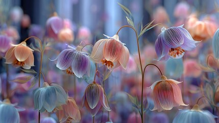 Lily cotton under arbor crown concept. A serene garden filled with soft-colored blooming flowers.