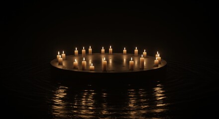 Enigmatic Floating Candles on Dark Water: A Nocturnal Still Life