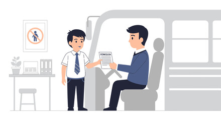 Fototapeta premium Man Asking For Written Permission From Bus Driver In Order To Travel