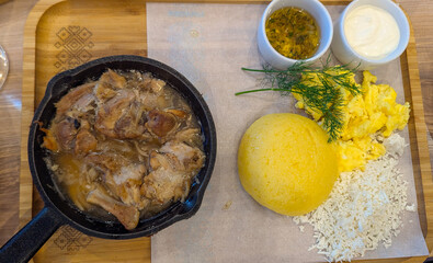 Traditional Romanian and Moldavian Dish with Polenta and Pork.
Authentic Romanian/Moldavian meal...