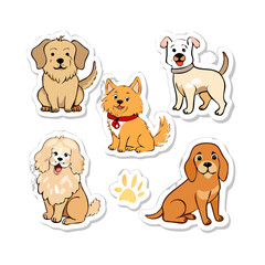 Set of cute dog sticker vector. Lovely dog doodle pattern in different poses and breeds. Adorable funny pet and many characters hand drawn collection for T-shirt, sticker, print, pet ... See More