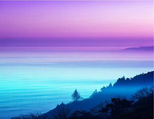 Dreamy Gradient Ocean Landscape with Purple and Blue Tones

