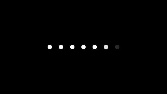 White dots loading on transparent background with alpha channel.  Simple dot loading animation on black background.