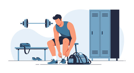 Man Getting Ready For Workout In Gym Locker Room Illustration