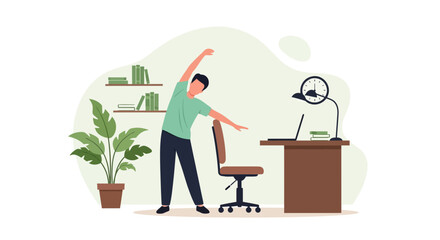 Man Stretching At Home Office For Back Pain Relief From Sedentary Work
