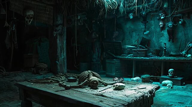 Curse Weaver crafting voodoo doll in secret hut 4K Videos