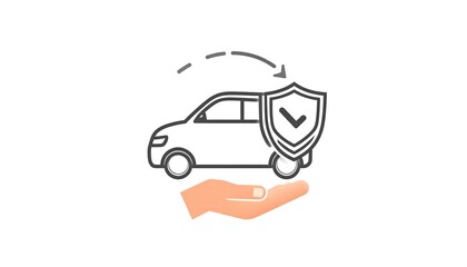 Car protection, hand holding a car icon