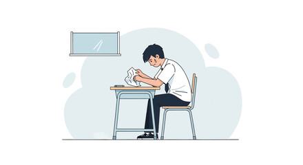 Sad Student Crumpling Paper After Failing Exam at School Despair Moment