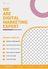 Digital Marketing Expert Flyer Template – Clean White and Orange Layout with Service Highlights